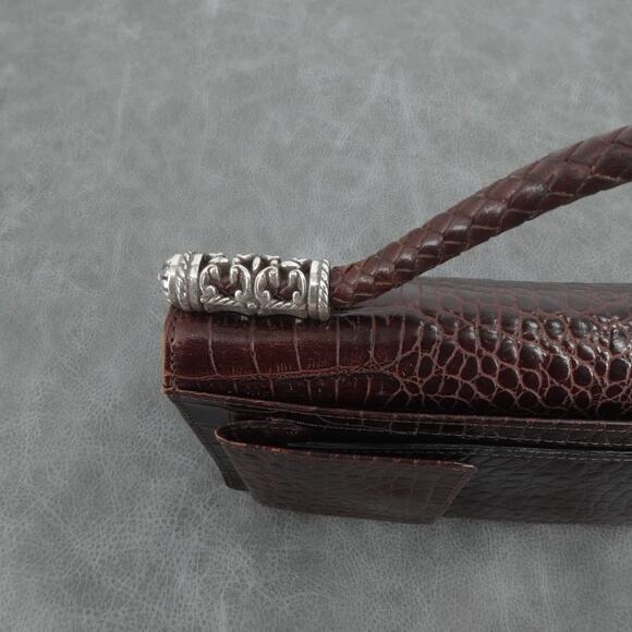 Brighton Handbag Womens Croc Embossed Brown Leather Braided Top Strap Purse - Picture 5 of 16